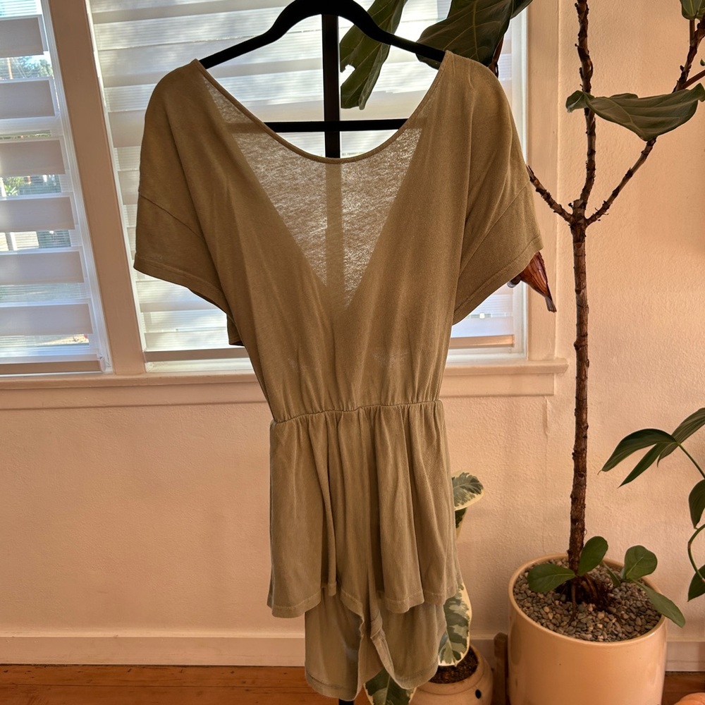 Free People Olive Green Short Sleeve Romper